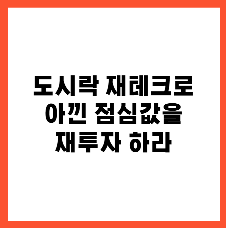 직장인 도시락 재테크로 아낀 점심값 20만 원의 기적과 실전 투자법